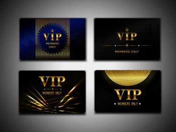 Vip cards design template on black background with inscription member only, golden geometric elements isolated vector illustration . VIP Cards Design Template