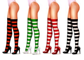 Female slim legs and striped stockings isolated vector realistic illustration. Female Legs And Striped Stockings Realistic Illustration
