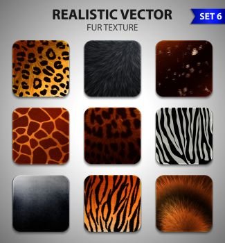 Set of nine wild animal fur texture square patches of different colorful patterns in realistic style vector illustration. Wild Animals Fur Texture Set