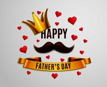 Dad day background composition of editable text on golden ribbon with realistic crown and heart symbols vector illustration. Happy Dad Day Background