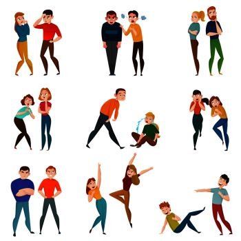 People and emotions icons set with positive and negative feelings symbols flat isolated vector illustration. People And Emotions Icons Set