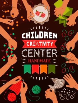 Colorful flat design poster of creative handmade studio for kids vector illustration. Handmade Studio Poster