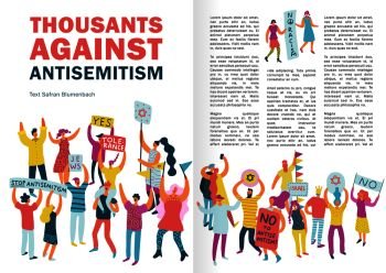 People protest infographics layout with crowd protesting against antisemitism with placards and billboards flat vector illustration . People Protest Infographics Layout