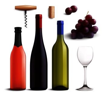 Wine realistic set with red and white wine isolated vector illustration. Wine Realistic Set