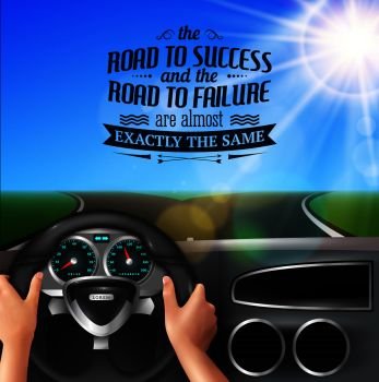Road to success quotes with failure and happiness symbols realistic vector illustration. Road To Success Quotes