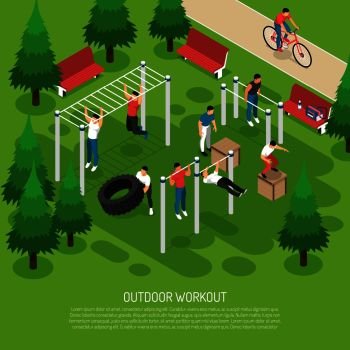 Workout In Park Isometric Illustration