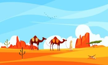 Camel Train Desert Composition