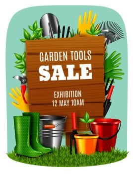 Realistic Garden Tools Poster