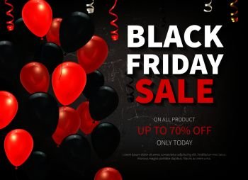 Black friday big sale realistic background with colorful balloons vector illustration. Realistic Black Friday Background