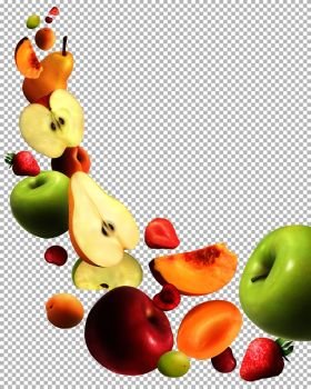 Fruits falling abstract transparent background with whole and sliced organic products set realistic vector illustration . Fruits Falling Realistic Transparent Set