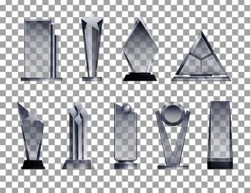 Trophies transparent realistic set with winner symbols isolated vector illustration