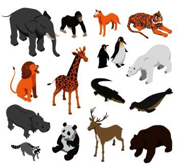 Herbivorous and predatory zoo animals set of isometric icons on white background isolated vector illustration