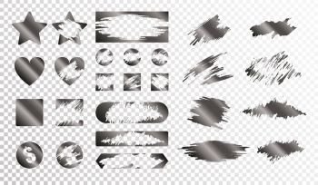 Scratch cards of different shape monochrome set isolated on transparent background flat vector illustration