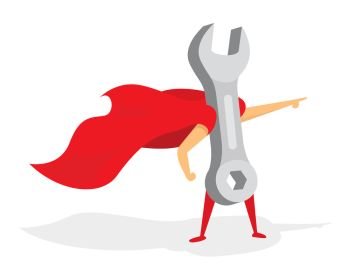 Cartoon illustration of super wrench or mechanic hero 