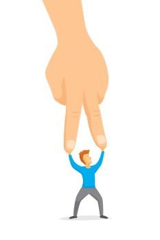 Cartoon illustration of two fingers pressing on tiny man