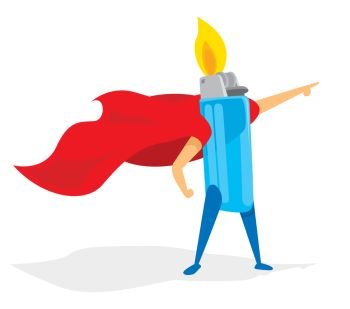 Cartoon illustration of super hero lighter saving the day
