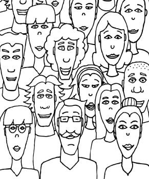 Cartoon illustration of black and white crowd together