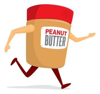 Cartoon illustration of peanut butter jar on the run