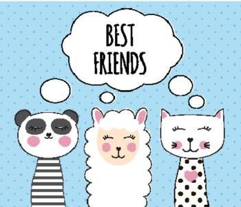 Little cute llama, panda and cat for card and shirt design. Best Friend Concept. Vector Illustration EPS10. Little cute llama, panda and cat for card and shirt design. Best Friend Concept. Vector Illustration