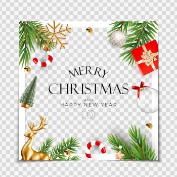 Christmas Holiday Party Photo Frame Background. Happy New Year and Merry Christmas Poster Template. Vector Illustration EPS10. Christmas Holiday Party Photo Frame Background. Happy New Year and Merry Christmas Poster Template. Vector Illustration