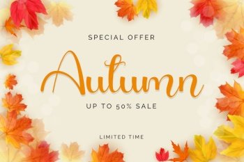 Shiny Autumn Leaves Sale Banner. Business Discount Card. Vector Illustration EPS10. Shiny Autumn Leaves Sale Banner. Business Discount Card. Vector Illustration