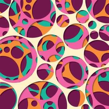 Paper cut out background with 3d effect, circles in vibrant colors, vector illustration