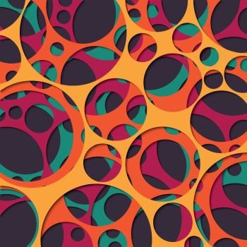 Paper cut out background with 3d effect, circles in vibrant colors, vector illustration