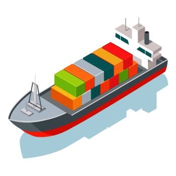 Cargo ship or container isolated on white. Multi-purpose vessel. Chemical or product tanker. Custom high speed picker boat. Carries cargo, goods, and materials from one port to another. Vector. Cargo Ship or Container Isolated on White. Vector