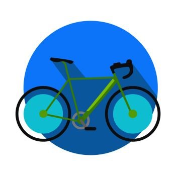 Bicycle icon design flat isolated. Bike and blue web button. Personal transport. Ecologically safe transportation item. Cycling race sport. Mountain bicycle, travel. Vector illustration. Bicycle Icon Design Flat Isolated. Bike Web Button