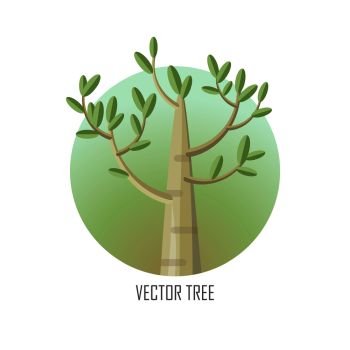 Poplar tree with green leaves. Vector tree round icon. Tree forest, leaf tree isolated, tree branch nature green, plant eco branch tree, organic natural wood illustration. Vector illustration. Poplar Tree with Green Leaves.