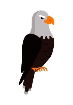 Eagle large bird of prey cartoon isolated on white background. Eagles are large, powerfully built birds, with heavy head and beak. Sticker for children. Vector design illustration in flat style. Eagle Large Bird of Prey Cartoon Isolated on White