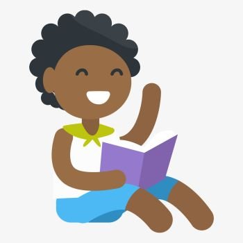 Enthusiastic African female child holding book in one hand. Vector graphic illustration of small girl getting information. Enthusiastic African Child with Book in Hand