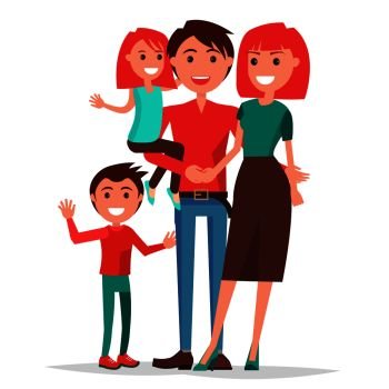 Parents’ Day Poster vector illustration of cheerful father holding his little daughter, happy mother hugging her husband with their young son isolated on white. Parents’ Day Poster with Circle Inscription
