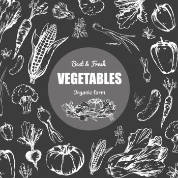 Best and fresh vegetables grown at organic farm black and white poster. Healthy vegeterian food outline silhouettes vector illustrations.. Best and Fresh Vegetables Grown at Organic Farm