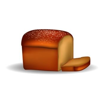 Bread in square shape with thin slice isolated on white vector colorful illustration in realistic design. Main product made of wheat. Square Bread with Thin Slice Isolated on White