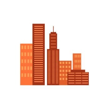 Icons of several skyscrapers, towers and high buildings of brown color, represented on vector illustration isolated on white background. Icons of Several Skyscrapers Vector Illustration