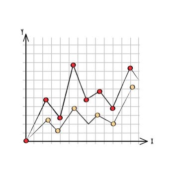 Line graph data presentation with two different lines compared in one coordinate system. Vector illustration of graphic isolated on white background. Line Graph Data Presentation Vector Illustration