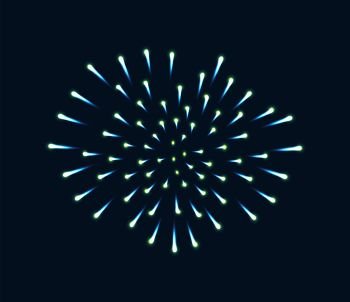 Fireworks sparkles on dark blue sky background vector decorative festive elements. Salute splashes of fire vector illustration. Fireworks Sparkles on Blue Sky Background Vector