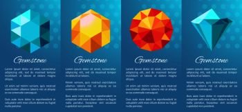 Gemstones banner collection, posters representing images of stones and information sample below them on vector illustration isolated on blue. Gemstones Banner Collection on Vector Illustration