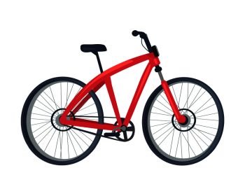 Bike of red color, poster with vehicle with two wheels, saddle and crossbar, transportation and mean of travelling, isolated on vector illustration. Bike of Red Color Poster, Vector Illustration