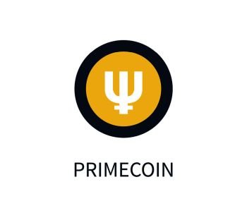Primecoin icon, innovative cryptocurrency, form of digital currency, symbol in circle and letterings below, vector illustration isolated on white. Primecoin Cryptocurrency Icon Vector Illustration