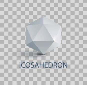 Icosahedron isolated white three-dimensional shape. Complicated geometric figure composed of regular triangles that casts shade vector illustration on transparent background. Icosahedron Isolated White Three-Dimensional Shape