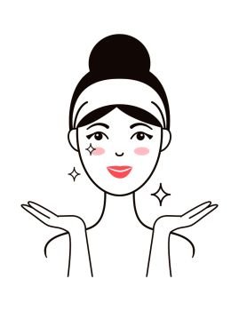Young happy woman in headband with clean healthy shiny skin and friendly cute smile isolated cartoon flat vector illustration on white background.. Young Happy Woman with Clean Healthy Shiny Skin