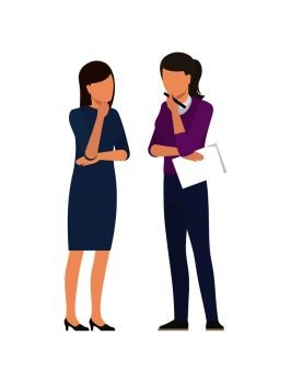 Two women discussing business plan, two business ladies speaking about startup project isolated on white background. Management and teamwork concept. Two Women Discussing Business Plan Business Ladies