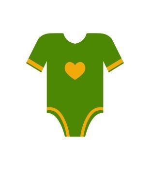 Short sleeves legless green romper with yellow heart vector illustration of first cloth for newborn toddler infant isolated on white background. Short Sleeves Legless Green Romper Yellow Heart