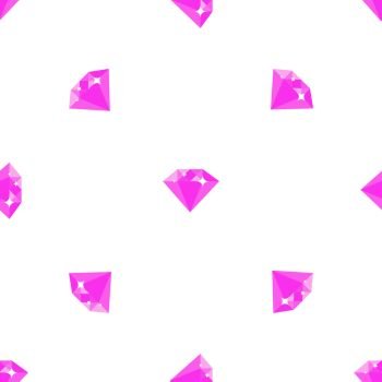 Pink shiny diamonds seamless pattern on white background. Luxurious expensive precious stone isolated vector illustration.. Diamond Pattern on White Background Illustration