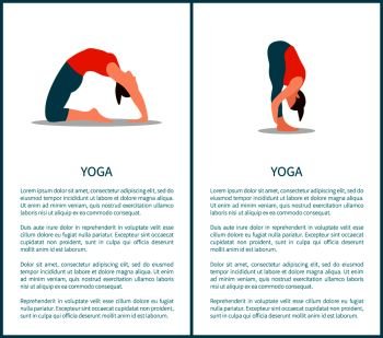 Yoga poses banners collection with text sample, headlines or titles, woman activities and sport, vector illustration isolated on white background.. Yoga Poses Banners Collection Vector Illustration
