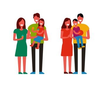 Family happy together people spending time and laughing. Mother and father with son will ball and daughter holding eating ice-cream isolated on vector. Family Happy Together People Vector Illustration