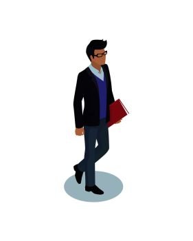 Businessman manager icon closeup. Person male carrying document file in red folder wearing glasses. Profile view of entrepreneur isolated on vector. Businessman Manager Closeup Vector Illustration