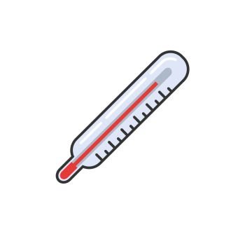 Thermometer with scale and high temperature isolated icon vector. Fever symptom of sickness, illness influenza or allergic reaction to natural product. Thermometer with High Temperature Isolated Icon